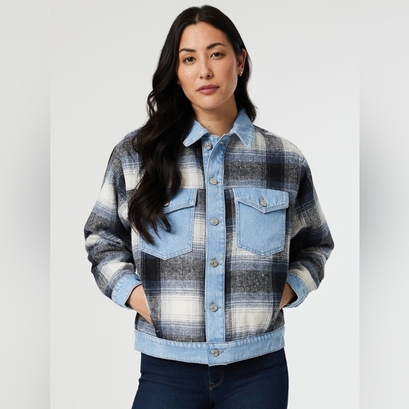 Mavi Nellie Denim Jacket Denim Jacket | Grey Plaid NWOT A3 - Picture 1 of 12